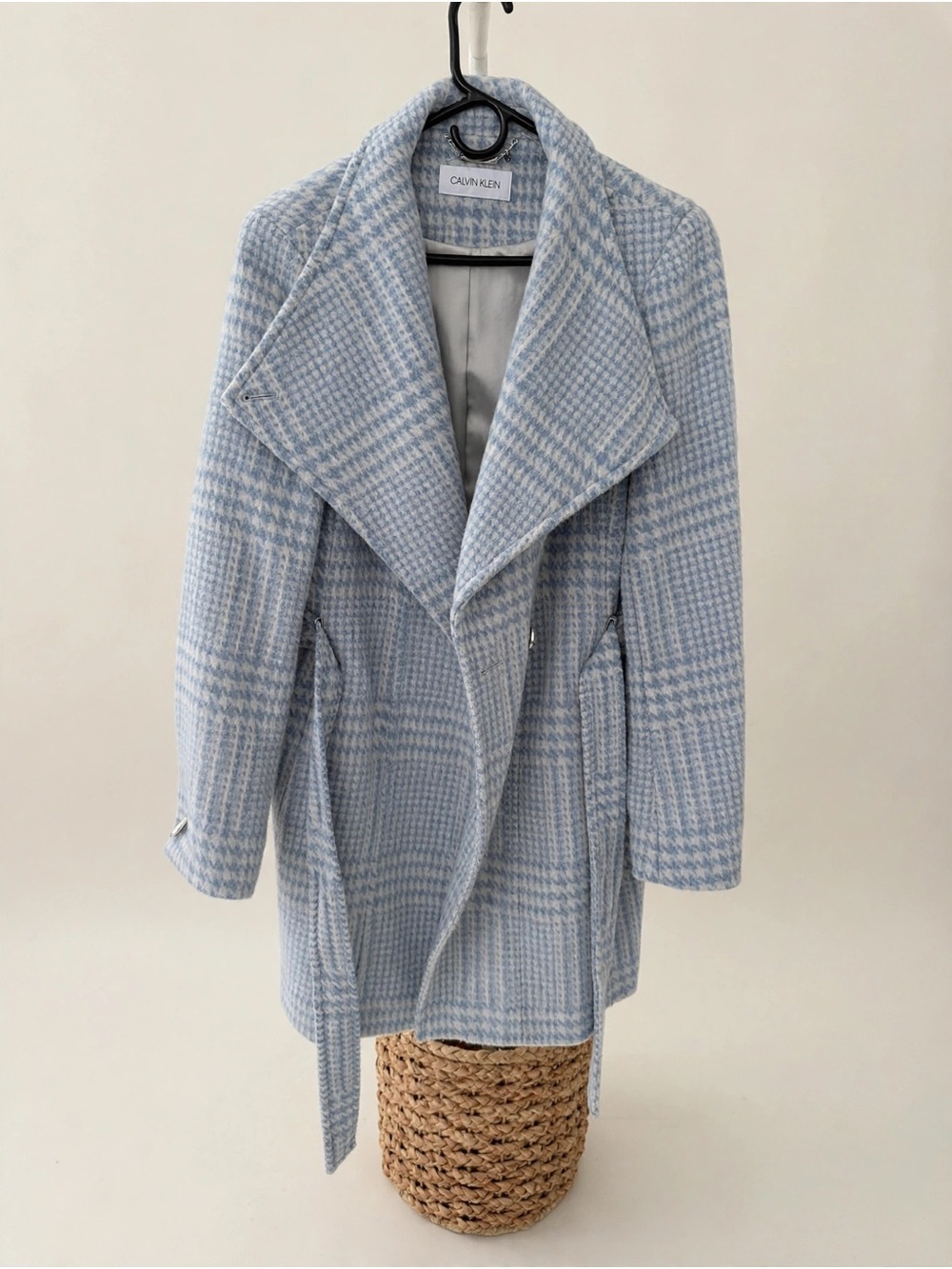 Calvin Klein Light Blue Plaid Trench Coat
